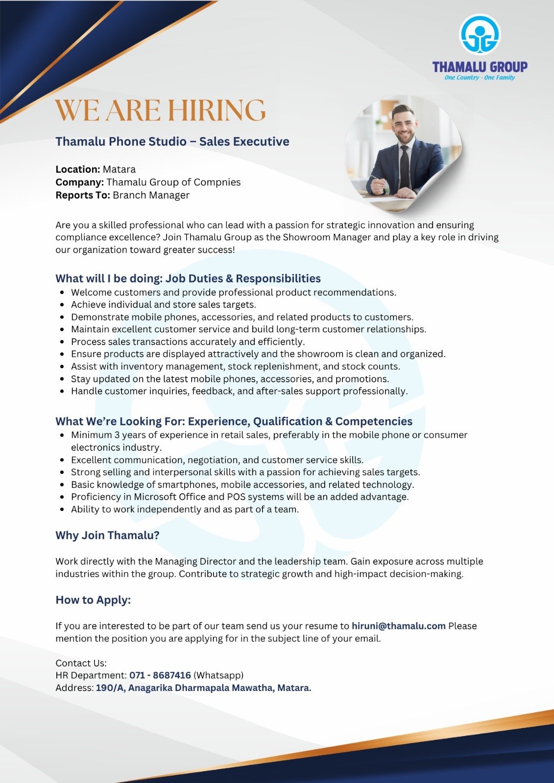 Sales Executive (Thamalu Phone Studio)